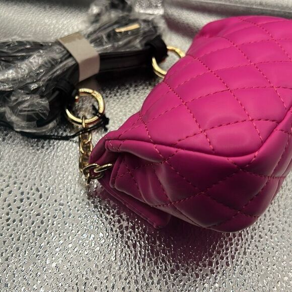 Like Dreams Quilted Faux Leather Mini Belt Bag Crossbody Hot Pink Marshmellow - Picture 9 of 10